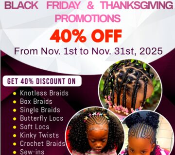 BLACK FRIDAY and Thanksgiving discount flyer, Hair Salon in brooklyn center mn, best african hair braiding in brooklyn center mn, Hair braiding near me, brooklyn center hair braiding